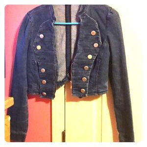 bebe brand jean cropped jacket